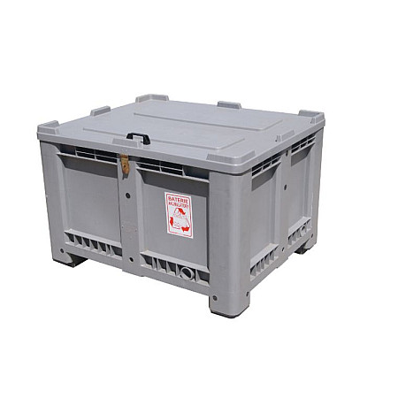 Containere de garaj Pojemnik na zuzyte akumulatory pojemnosc 500l  pelny pokrywa uchwyty zamykany Material wzmocnione HDPE wymiary 1200 X 1000 X 790 mm EVERT EV BATTERY BOX RECYCLING