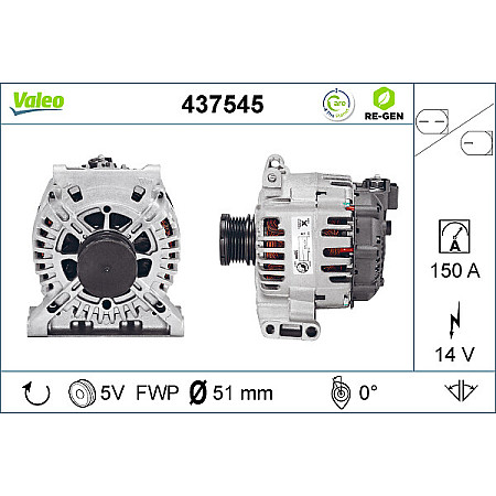 Alternator 14V 150A MERCEDES A W169 B SPORTS TOURER W245 C W204 2.0D/2.1D 09.04-06.12 VALEO VAL437545