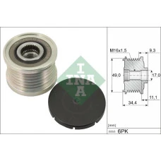 Sistem roata libera. generator Rulita alternator BMW 1 E81 1 E82 1 E87 1 E88 3 E46 3 E90 3 E91 3 E92 3 E93 5 E60 BMW Z4 (E85), Roadster, 09.2002 - 12.2009 INA 535 0075 10